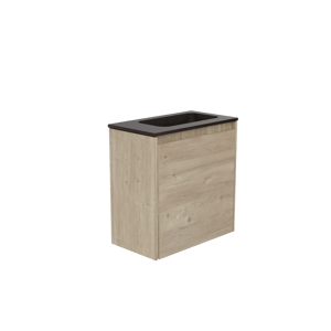 Storke Square zwevend toiletmeubel 40 x 22 cm ruw eiken met Fina wastafel in mat zwarte Kwarts