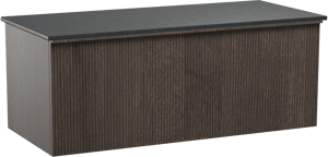 Balmani Forma zwevend badkamermeubel 120 x 55 cm gerookte eik met Stretto enkel tablet in graniet zwart, Verticale symmetrische rechte ribbel