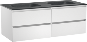 Balmani Mitra meuble salle de bains suspendu 135 x 55 cm blanc mat avec Tablo Arcato double vasque en granit noir