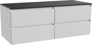 Balmani Mitra meuble salle de bains suspendu 135 x 55 cm blanc mat avec Stretto tablette simple ou double en granit noir