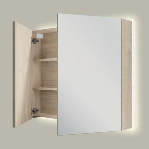 Linie Montro Spiegelschrank, 90 x 75 cm, Eiche Natur, mit Spiegelbeleuchtung