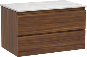 Balmani Lucida meuble salle de bains suspendu 90 x 55 cm noyer américain avec Stretto tablette simple en marbre carrara