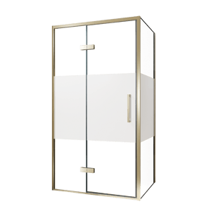 Balmani Senses Design douche en coin avec porte pivotante à gauche et paroi latérale fixe, 100 x 100 cm, Verre transparent avec bande matte, Profil Brushed Champagne Gold, coating inclus