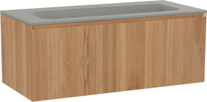 Balmani Idra by Mitra hängendes Möbelstück Set: 120 x 55 cm, Teak, mit Tablo Strada Einzelwaschtisch für 2 Armaturenlöcher, Marmorkomposit Seidengrau