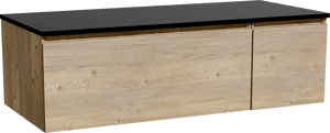 Storke Edge zwevend badkamermeubel 120 x 52 cm ruwe eik met Panton enkel of dubbel tablet in gepoedercoate mdf mat zwart