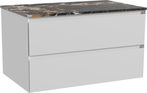 Balmani Mitra meuble salle de bains suspendu 90 x 55 cm blanc mat avec Stretto tablette simple en marbre portoro gold