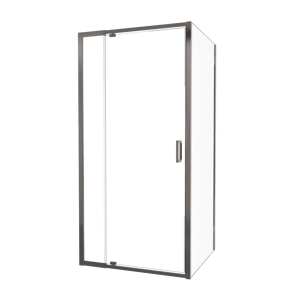 Luca Varess Vidor Telescope Eckdusche: Drehtür und fixierte, Seitenwand, 100 x 90 cm, Klarglas, Chrom Profil, glänzend