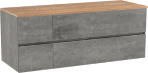 Storke Edge zwevend badkamermeubel 140 x 52 cm beton donkergrijs met Panton enkel of dubbel tablet in melamine ruwe eik