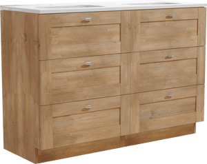 Linie Classo staand badkamermeubel 120 x 46 cm natuur eik met Baro dubbele wastafel in porselein glanzend wit