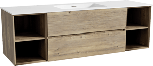Storke Edge meuble salle de bains suspendu 165 x 52 cm chêne brut avec Mata plan simple en solid surface blanc mat