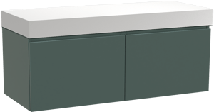 Balmani Sfera by Lucida zwevend badmeubel 135 x 55 cm forest met Dominus enkel of dubbel wastafelblad in solid surface mat wit