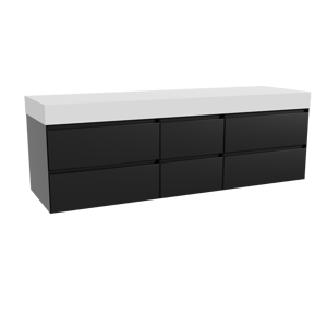 Balmani Mitra meuble salle de bains suspendu 180 x 55 cm noir mat avec Dominus tablette simple ou double en solid surface blanc mat