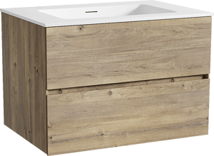 Storke Edge zwevend badkamermeubel 75 x 52 cm ruwe eik met Mata enkele wastafel in solid surface mat wit