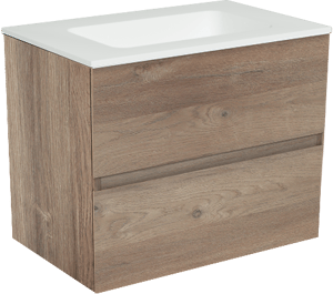 Storke Edge zwevend badkamermeubel 60 x 40 cm ruwe eik met Mata enkele wastafel in solid surface mat wit