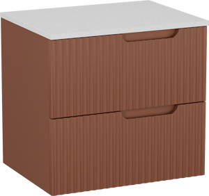 Linie Ribbo zwevend badkamermeubel 60 x 46 cm cotto met Lado enkel tablet in melamine terrazzo wit, Verticale symmetrische ronde ribbel