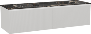 Balmani Fila by Mitra meuble salle de bains suspendu 180 x 55 cm blanc mat avec Tablo Arcato double vasque en marbre portoro gold, Nervure droite symétrique verticale