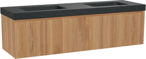 Balmani Idra by Mitra zwevend badkamermeubel 180 x 55 cm teak met Napoli dubbele wastafel in graniet zwart