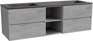 Storke Edge zwevend badkamermeubel 165 x 52 cm beton donkergrijs met Scuro dubbele wastafel in kwarts mat zwart