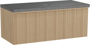 Balmani Forma meuble salle de bains suspendu 120 x 55 cm chêne naturel avec Rock tablette simple en granit noir, Nervure circulaire asymétrique verticale