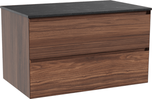 Balmani Mitra meuble salle de bains suspendu 90 x 55 cm noyer avec Stretto tablette simple en granit noir