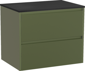 Storke Seda hängendes Möbelstück Set: 75 x 52 cm, Olivgrün, mit Panton Einzel Waschtischplatte, Pulverbeschichtetes MDF Schwarz matt