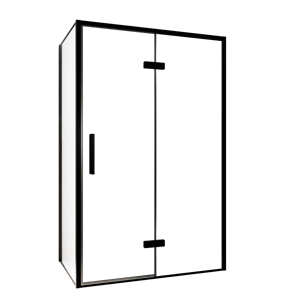 Balmani Senses Design douchehoek met rechtse draaideur en vaste zijwand, 120 x 100 cm, Helder glas, Zwarte profielen, met coating