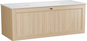 Balmani Lemon zwevend badmeubel 135 x 55 cm, fineer naturel eiken met Facetta dubbel wastafelblad in mat wit