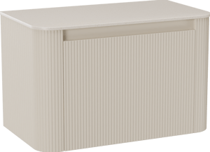 Storke Soft hängendes Möbelstück Set: 80 x 46 cm, Sand Matt, mit Tavola Soft Einzelwaschtischplatte Solid Surface Beige Granit, Vertikale symmetrische gerade Rippe