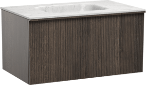 Balmani Forma zwevend badkamermeubel 90 x 55 cm gerookte eik met Tablo Arcato enkele wastafel in marmer carrara, Verticale symmetrische rechte ribbel
