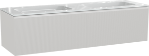 Balmani Fila by Mitra meuble salle de bains suspendu 180 x 55 cm blanc mat avec Tablo Strada double vasque en marbre composite blanc brillant, Nervure droite symétrique verticale
