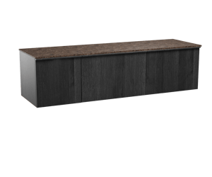 Balmani Forma hängendes Möbelstück Set: 180 x 55 cm, Schwarze Eiche, mit Stretto Einzel- oder Doppel Waschtischplatte, Marmor, Dark Emperador, Vertikale symmetrische gerade Rippe