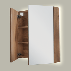 Linie Montro armoire de toilette lumineuse 70 x 75 cm chêne brun