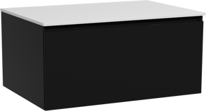 Storke Edge zwevend badmeubel 75 x 52 cm mat zwart met Tavola enkel wastafelblad in solid surface mat wit