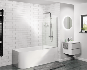 Linie Milos enkele badwand 85 cm met mat zwarte profiel