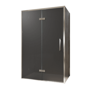 Balmani Senses Design douchehoek met linkse draaideur en vaste zijwand, 120 x 100 cm, Rookglas, Chroom profielen, met coating