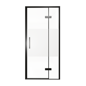 Balmani Senses Design douche draaideur rechts 100 cm x 210 cm Helder glas met matte strook, Zwarte profielen