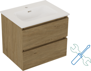 SanyOne Eli meuble salle de bains à assembler suspendu 60 x 46 cm chêne avec Baro plan simple en porcelaine blanc brillant
