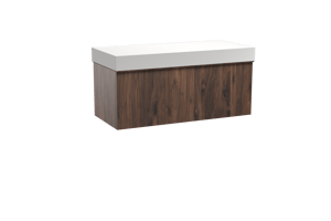 Balmani Forma meuble salle de bains suspendu 120 x 55 cm noyer américain avec Dominus tablette simple ou double en solid surface blanc mat, Nervure droite symétrique verticale