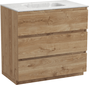 Balmani Lucida meuble salle de bains à poser 90 x 55 cm chêne brut avec Tablo Arcato plan simple en marbre carrara