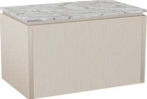 Balmani Eclips meuble salle de bains suspendu 90 x 55 cm Sandbeige avec Stretto tablette simple en Marbre Carrare, Nervure droite symétrique verticale
