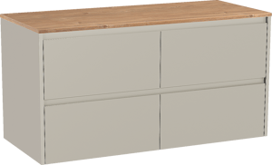 Storke Seda zwevend badmeubel 120 x 52 cm zijdegrijs met Panton enkel of dubbel wastafelblad in melamine ruw eiken