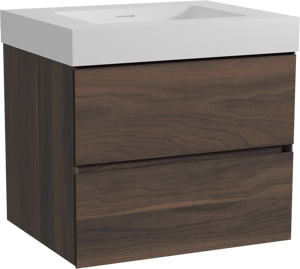 Storke Edge zwevend badkamermeubel 65 x 52 cm notelaar met Mata High enkele wastafel in solid surface mat wit