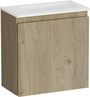Storke Square meuble wc suspendu 40 x 22 cm chêne brut avec Fina lavabo en Solid Surface blanc mat