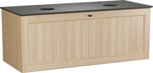 Balmani Lemon hängendes Möbelstück Set: 135 x 55 cm, Naturbelassene Eiche Furnier, mit Facetta Doppel Waschtischplatte, Schwarzes Granit