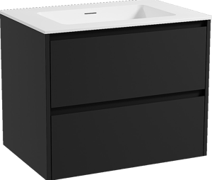 Storke Seda zwevend badkamermeubel 75 x 52 cm mat zwart met Mata enkele wastafel in solid surface mat wit