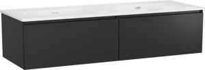 Storke Edge meuble salle de bains suspendu 150 x 52 cm noir mat avec Kera double vasque en porcelaine blanc brillant, bondes incluses