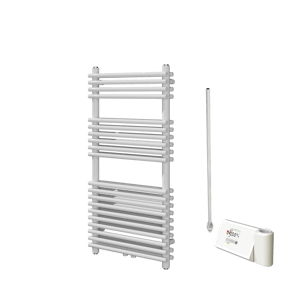 Vipera Alegria sèche-serviettes Doublé 50 x 100 cm chauffage électrique blanc brillant raccordement latéral et central possible 750W, résistance incluse