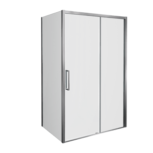 Balmani Senses Design Eckdusche: Schiebetür (Rechts) mit fixierte Seitenwand, 120 x 90 cm, Klarglas, Profil Chrom glänzend, inklusive Coating