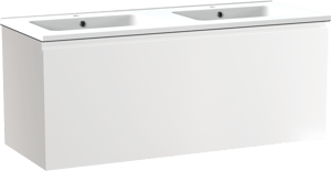 Linie Lado meuble salle de bains suspendu 120 x 46 cm blanc brillant avec Vano double vasque en marbre composite blanc mat