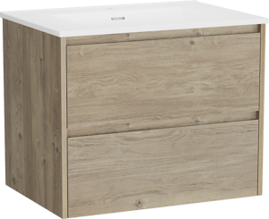 Storke Seda meuble salle de bains suspendu 75 x 52 cm chêne brut avec Kera plan simple en porcelaine blanc mat, bonde incluse